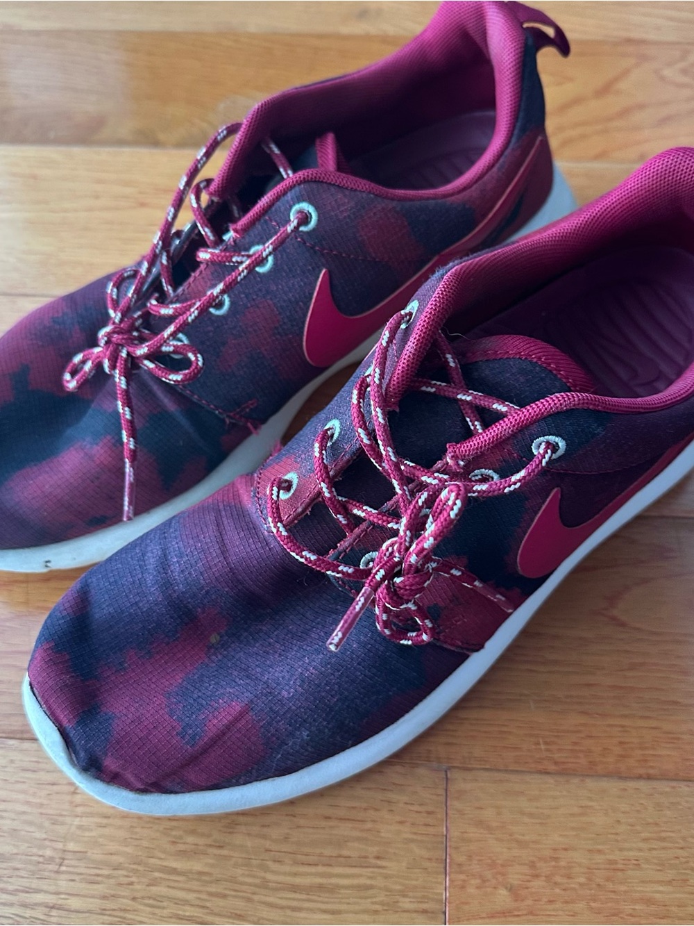 Nike Burgundy and Black Camo Running Sneakers